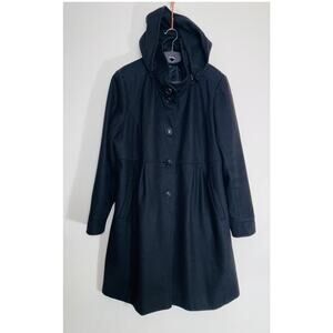 DNKY Wool Blend Coat - Women's Size 20 W - Pleating Details & Removable Hood